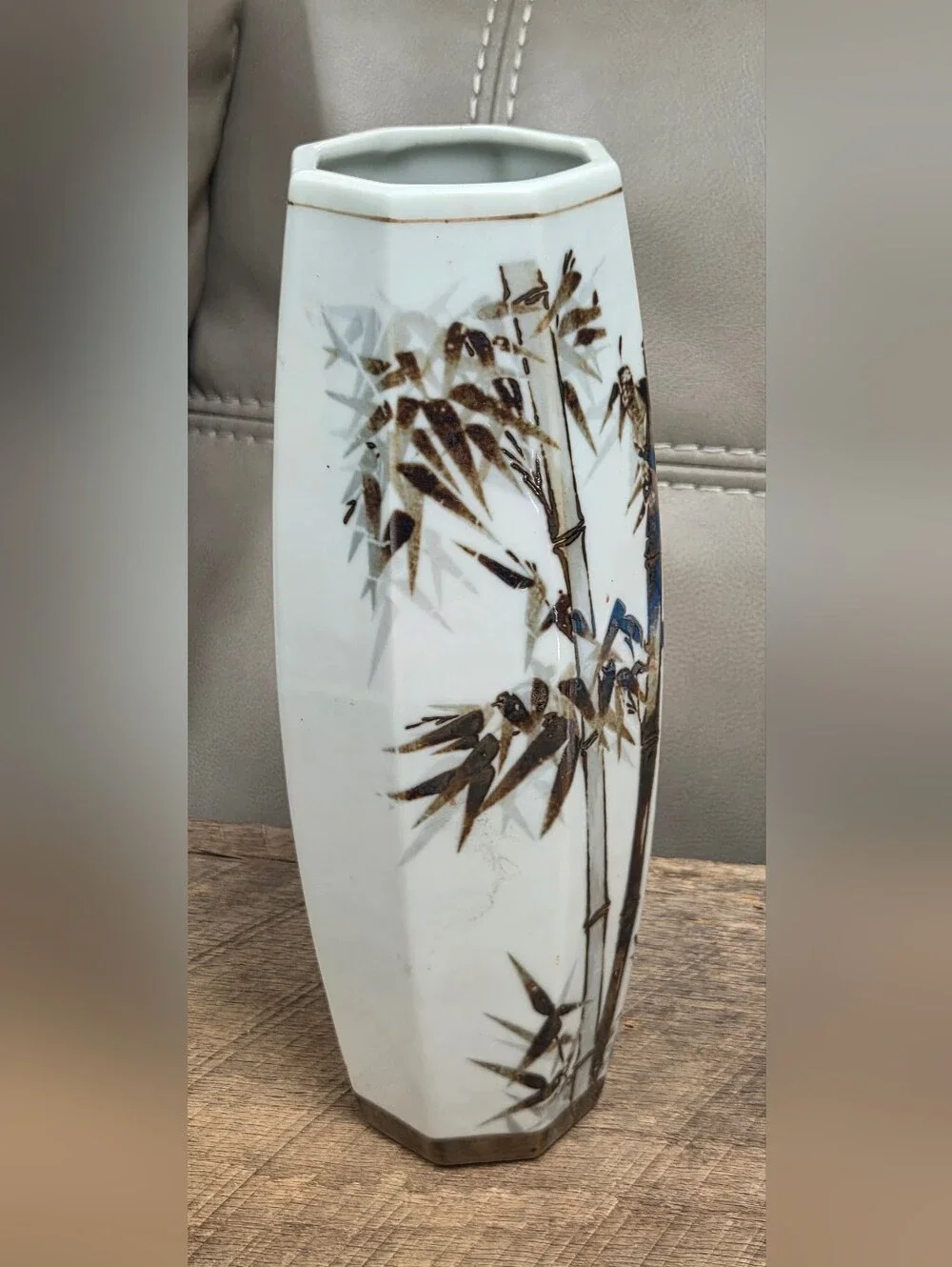 Vintage Japanese octagonal porcelain vase / Signed Bottom ~ Bin R